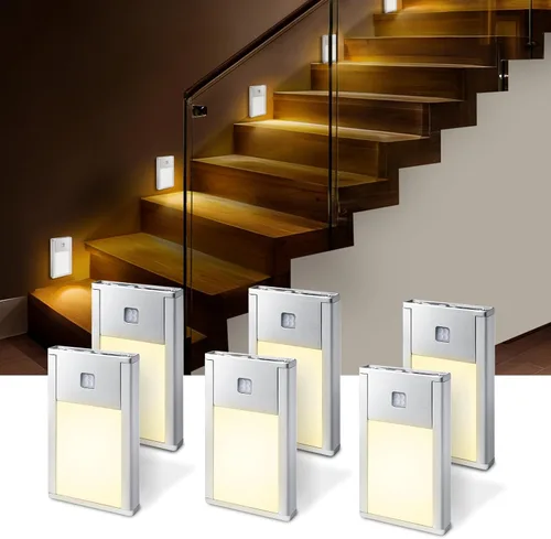 Miniatura 10 de VST Luz nocturna con sensor de movimiento, luces de escalera recargables con instalación de succión magnética para interiores, dormitorio, pasillo
