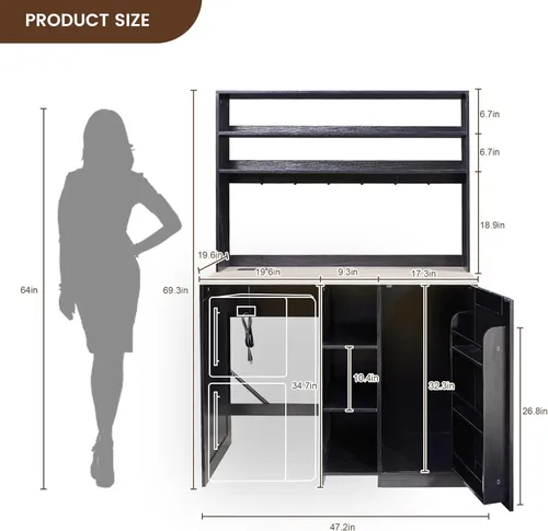 Miniatura 2 de Mini gabinete de nevera con almacenamiento, gabinete de barra de café con espacio para refrigerador pequeño y toma de corriente, gabinete de bar