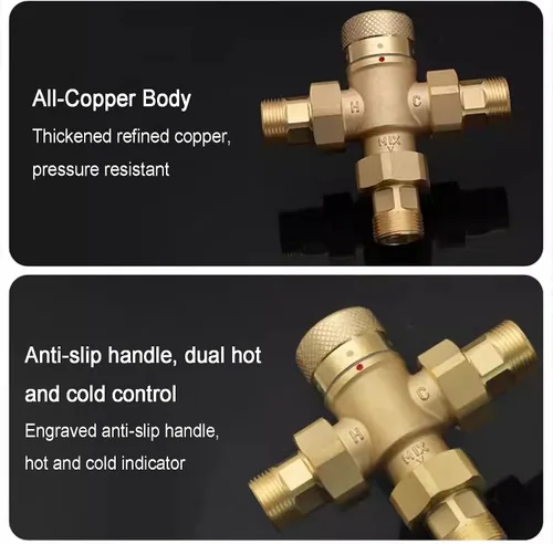Miniatura 5 de Thermostatic Mixing Valve, Thermostatic Water Valve, Solid Brass, with Celsius Scale Mark, Removable Interface Design, Built-in Checks, for