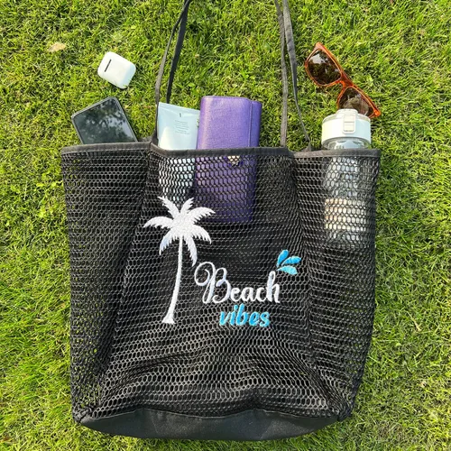Miniatura 3 de ukia Bolsa de playa de malla, bolsas de playa de gran capacidad para mujer, bolsa de playa plegable con bolsillo con cremallera