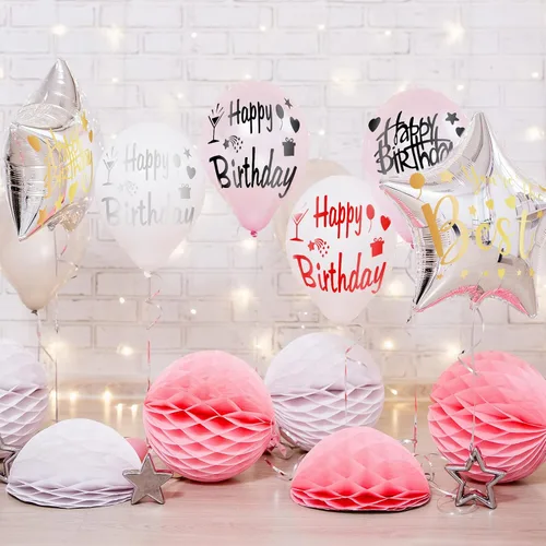 Miniatura 4 de Estune 60 hojas de globos de feliz cumpleaños, suministros de fiesta de cumpleaños, calcomanías transparentes para globos Bobo de decoración