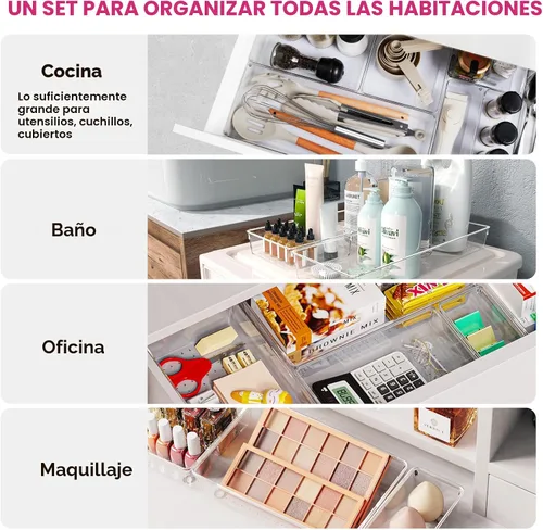 Miniatura 3 de Criusia Paquete de 16 Contenedores Organizadores de Cajón de Plástico Transparente Grandes - 5 Tamaños Organizadores de Baño y Tocador de Acrílico