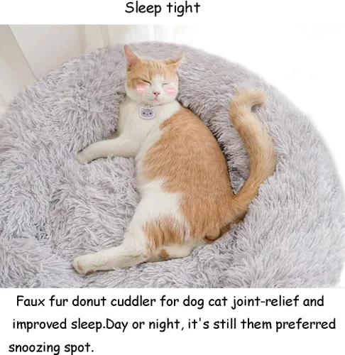 Miniatura 4 de Cama redonda de felpa suave moderna para gatos o perros pequeños, cama de tamaño mini o mediano para perros y gatos, auto-calentable, para otoño