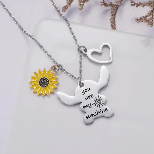 Miniatura 6 de Ralukiia - Collar con la frase "Ohana mean family", llavero con forma de Stitch, regalos de joyería para niños y niñas