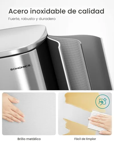 Miniatura 3 de SONGMICS Cubo de basura de 13 galones (50 L), cubo de basura de cocina de acero inoxidable, reciclaje o contenedor de residuos, cierre suave, pedal