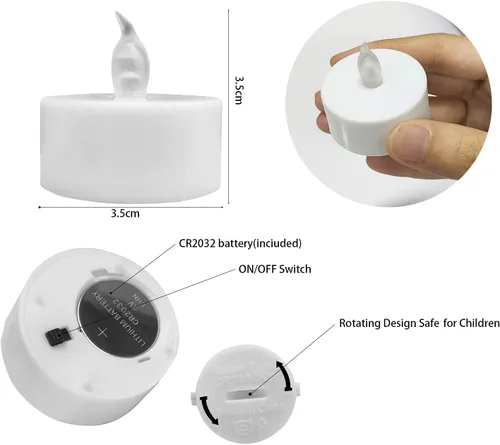 Miniatura 6 de VETOUR 50 Piezas Velas de Té con Pilas: Velas de Té LED Realistas Sin Llama con Batería Estable, Velas Falsas Parpadeantes de Larga Duración