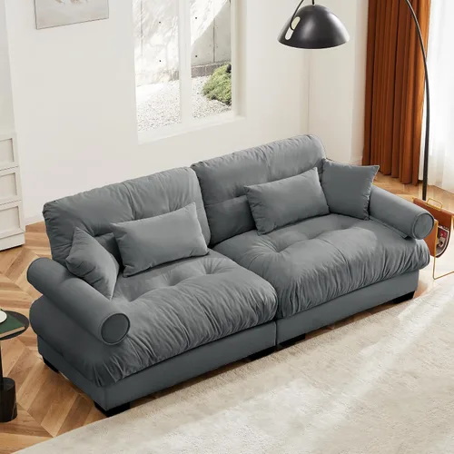 Miniatura 100 de Otomana beige para sofá modular modular, sofá individual, asiento otomano para sofá modular convertible, sofás de terciopelo para sala de estar