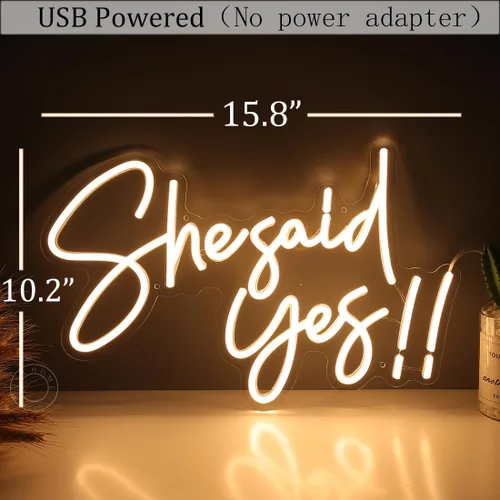 Miniatura 3 de SYLHOME Cartel de neón con luz LED de «She Said Yes !! Propose Engagement Marry Me», letrero de decoración de pared para despedida de soltera