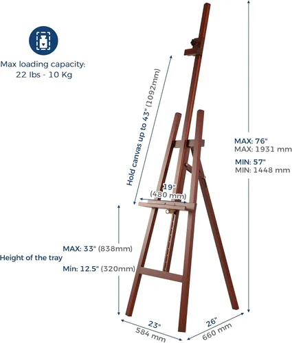 Miniatura 2 de VISWIN Caballete de arte de madera para pintar, ajustable y plegable, soporte de madera de haya para lienzo, sostiene lienzo de hasta 43 pulgadas