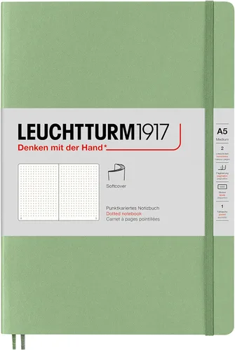 Miniatura 3 de LEUCHTTURM1917 - Cuaderno mediano A5 de tapa blanda, 123 páginas numeradas para escribir y llevar un diario (color negro, cuadriculado)