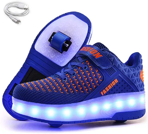 Ehauuo Kids Two Wheels Shoes with Lights Rechargeable Roller Skates Shoes Retractable LED Flashing Sneakers Wheels Shoes for Unisex Girls Boys