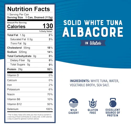 Miniatura 2 de Bumble Bee Atún blanco sólido en agua, lata de 5 onzas, atún capturado en la naturaleza, 1.02 oz de proteína por porción, proyecto verificado sin
