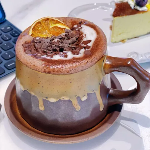 Miniatura 6 de Taza de capuchino de cerámica vintage retro hecha a mano con platillo – Taza de té y platillo de cerámica rústica pequeña, sin plomo, taza hecha a