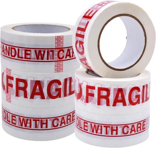 Miniatura 9 de WOD CST2FW Cinta frágil con cinta de embalaje de 2 pulgadas x 110 yardas. Cinta de sellado de cartón resistente con letras rojas para carga frágil