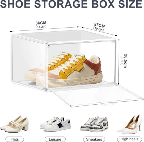 Miniatura 2 de Paquete de 14 cajas transparentes para zapatos, tamaño 12, organizador de almacenamiento de zapatos para armario, apilable, estante de zapatos