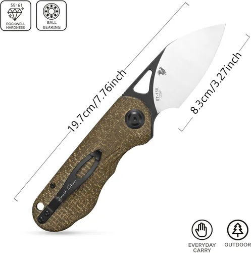 Miniatura 2 de Sitivien Sandvik - Cuchillo plegable de bolsillo, hoja de acero Sandvik 14C28N con mango de Micarta, cuchillos de herramientas EDC de la serie