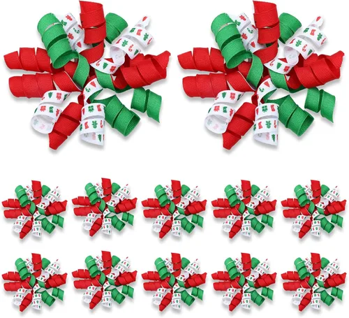 Miniatura 8 de Xinnun 24 lazos para envoltura de regalos, lazo rizado de Navidad de 6 pulgadas, lazos de regalo autoadhesivos con purpurina para manualidades