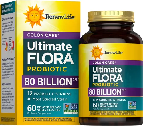 Renew Life Cápsulas probióticas para el cuidado del colon, suplemento diario que ofrece apoyo para el colon, L. Rhamnosus GG, sin lácteos, soja y