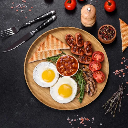 Miniatura 2 de Bandeja redonda de bambú premium – Plato de madera natural multiusos para servir a la parrilla, barbacoa, té, café y decoración otomana – 12 pulgadas