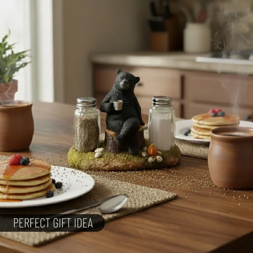 Miniatura 5 de Pine Ridge Juego de salero y pimentero de oso de café, dos cocteleras de vidrio, soporte para fogata para especias y condimentos, para cocina