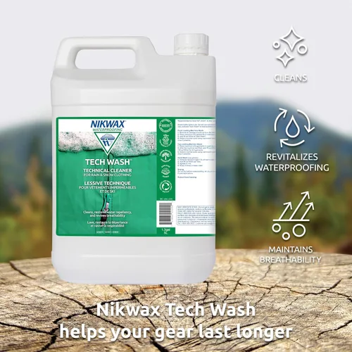 Miniatura 3 de Nikwax Tech Wash 169 fl. oz., Limpiador técnico para chaquetas y ropa de abrigo, restaura la impermeabilización en equipos de lluvia, esquí y nieve