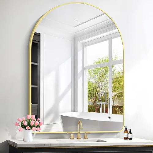 Miniatura 19 de FORBATH Espejo de baño arqueado de 16 x 24 pulgadas, espejo de baño negro montado en la pared, moderno marco de aleación de aluminio, espejo de arco