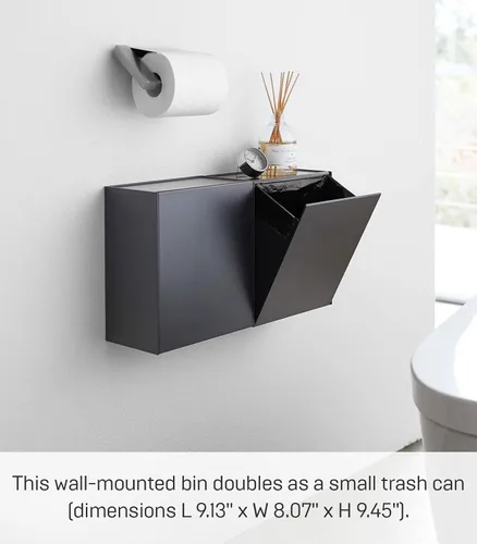 Miniatura 2 de YAMAZAKI Basurero de almacenamiento o basurero montado en la pared con bandeja, pequeña papelera con tapa, organizador de baño o cocina, plástico ABS
