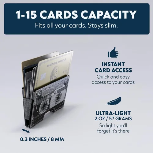 Miniatura 53 de Cartera de aluminio impresa 2.5D para hombres: clip delgado para dinero y tarjetero con barniz selectivo táctil. Bloqueo RFID mejorado, compacto