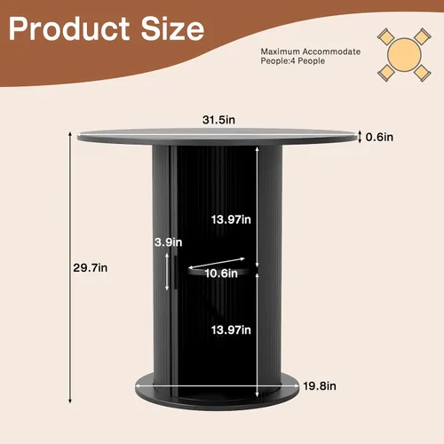 Miniatura 2 de SoarFlash Mesa de comedor redonda de 31.5 pulgadas para 2-3, mesa de cocina circular de granja con espacio de almacenamiento, base de tira de madera