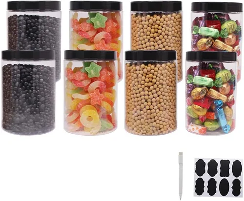 Miniatura 9 de zmybcpack Tarros de plástico con tapas, etiquetas adicionales, 1 bolígrafo, tarro transparente con sello de PET para almacenamiento de alimentos