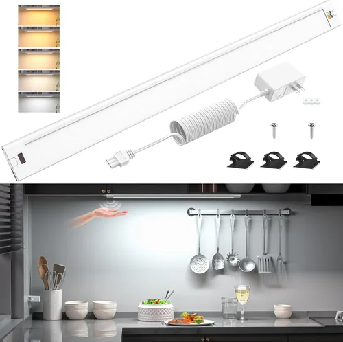 WOBANE Iluminación debajo del gabinete de 16.5 pulgadas, 5 ajustes de color, luces debajo de la encimera para cocina, activación por movimiento de