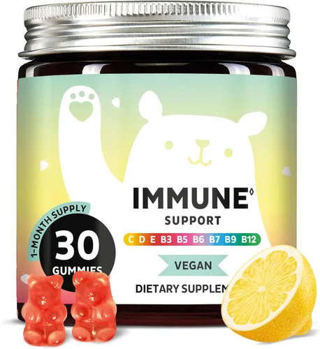 Bears with Benefits Gomitas de apoyo inmunológico – Vitamina C, D, B6 y B12 – Impulso inmunológico diario – Veganas, con sabor natural (30 gomitas)