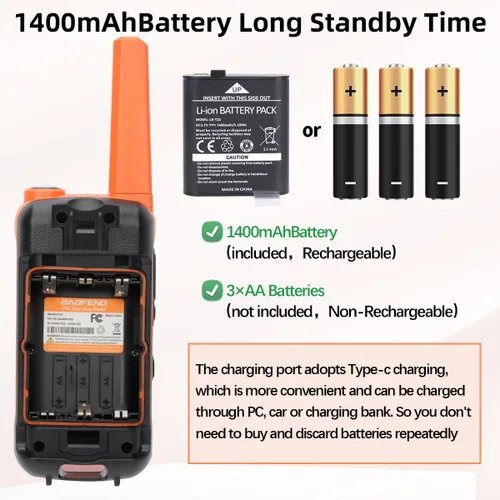 Miniatura 3 de Walkie Talkies de largo alcance para adultos, paquete de 4 unidades recargables Baofeng Walkie Talkie F22 FRS Radio bidireccional 1400mAh batería