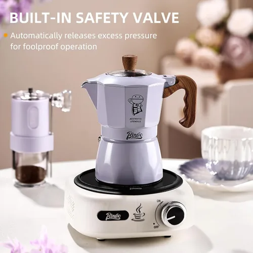 Miniatura 2 de Bincoo Estufa para máquina de café expreso, 2 tazas/4.1 fl oz, pequeña estufa italiana, olla moka para camping, portátil, ideal para el hogar