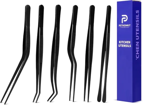 Juego de pinzas de cocina, 6 pinzas de cocina, juego de pinzas de cocina de 6.3 pulgadas, pinzas culinarias de acero inoxidable para cocinero de
