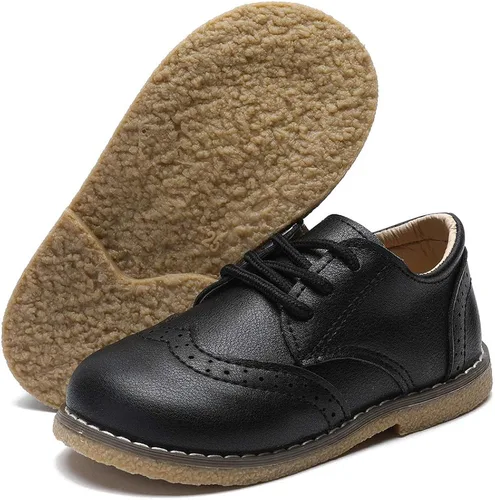Timatego Zapatos Oxford para niños y niñas, de piel sintética, con cordones, para la escuela, zapatos de vestir para bebés y niños pequeños
