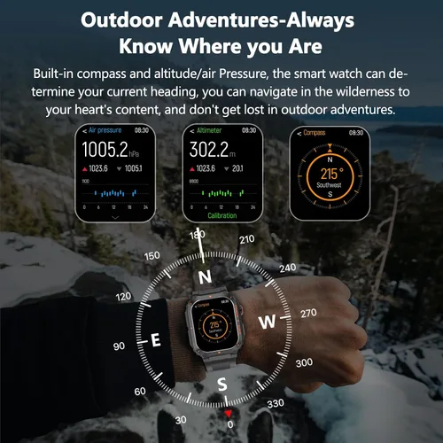 Miniatura 5 de Reloj inteligente para hombre, relojes inteligentes militares con GPS con llamada/texto, monitor de salud (frecuencia cardíaca/spO2/sueño), Negro