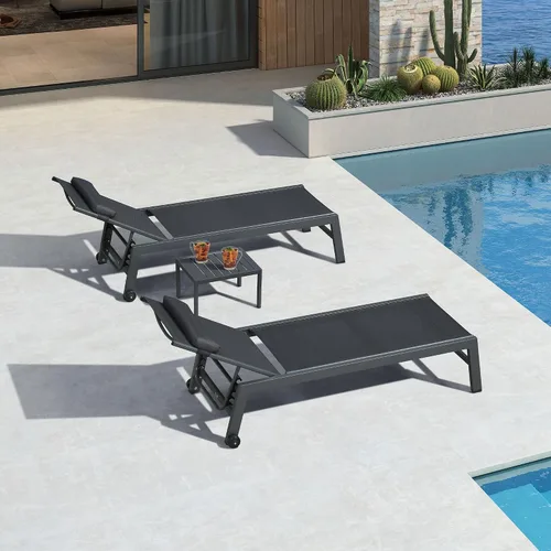 Miniatura 27 de PURPLE LEAF Juego de sillas de lounge al aire libre de gran tamaño de 3 piezas para patio, tumbona para piscina, estructura de aluminio con mesa