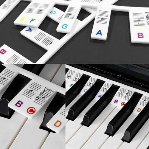 Miniatura 2 de Etiquetas de notas extraíbles para teclado de piano, 88 teclas para guías de notas para principiantes, hechas de silicona, viene con clip de libro