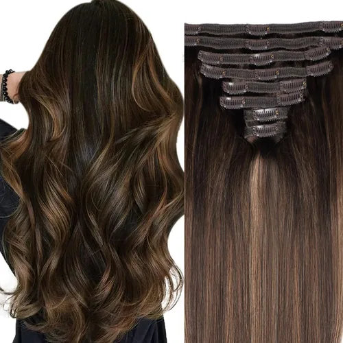Miniatura 29 de Extensiones de cabello humano real con clip, 8 unidades, cabello humano Remy liso de seda suave natural, 4.23 oz, 20 pulgadas, negro natural #1B, 8