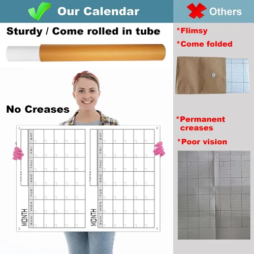 Miniatura 3 de Calendario grande de borrado en seco de 3 meses para pared, 36 x 24 pulgadas, calendario de pizarra blanca de tres meses sin fecha para oficina