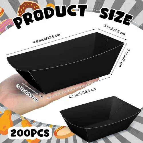 Miniatura 2 de Uiifan 200 bandejas de papel desechables para alimentos y barcos, resistentes a la grasa, bandeja de cartón para perros calientes, soporte