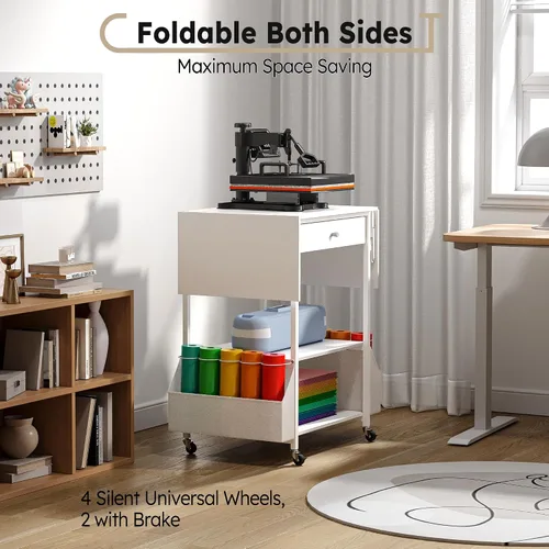 Miniatura 4 de 𝐂𝐫𝐚𝐟𝐢𝐭 Mesa Plegable de Prensa de Calor—Sostiene 36 Rollos de Vinilo, Carro de Soporte de Prensa de Calor Movible con Bolsa de Almacenamiento, Banco
