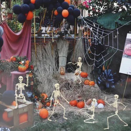 Miniatura 7 de CAMIRUS Paquete de 5 decoraciones de esqueleto de Halloween, mini esqueletos de cuerpo completo de 16 pulgadas con articulaciones articulables