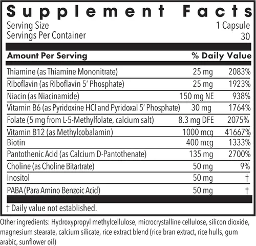 Miniatura 2 de MethylPro B Complex + L-metilfolato 5 mg - Mezcla de vitaminas metiladas biodisponibles - Apoya la energía y el estrés - Vegetariano e