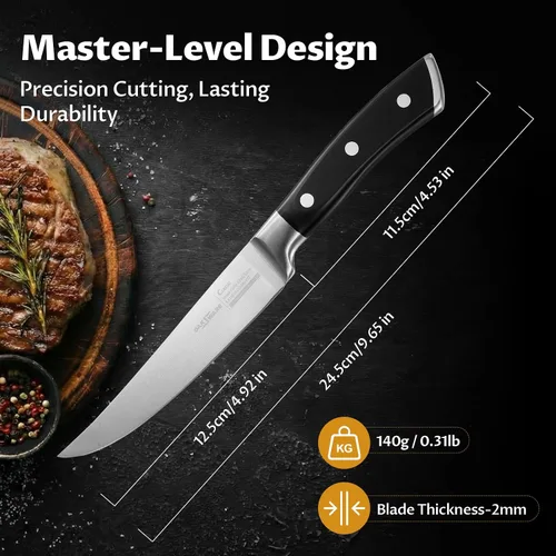 Miniatura 7 de OAKSWARE - Juego de 4 cuchillos para carne, no dentados, con mango ergonómico forjado de espiga completa, acero inoxidable alemán de alto carbono