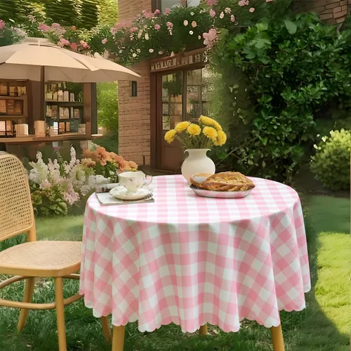 Miniatura 18 de MANGATA CASA Mantel de cuadros rosa para mesas cuadradas, mantel a cuadros, impermeable, para cocina y mesa, mantel de poliéster a cuadros sin Rosa
