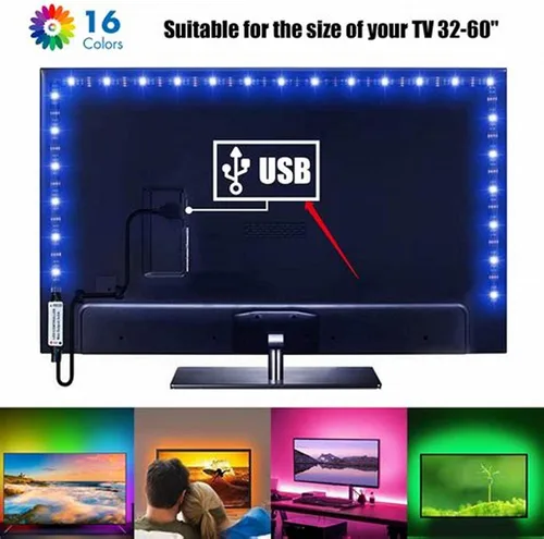 Miniatura 5 de KUMQUAT Tira de luces LED RGB retroiluminación para TV, 5 V, USB, multicolor, tiras de luz LED de 6.56 pies/6.6 ft, kit de tira que cambia