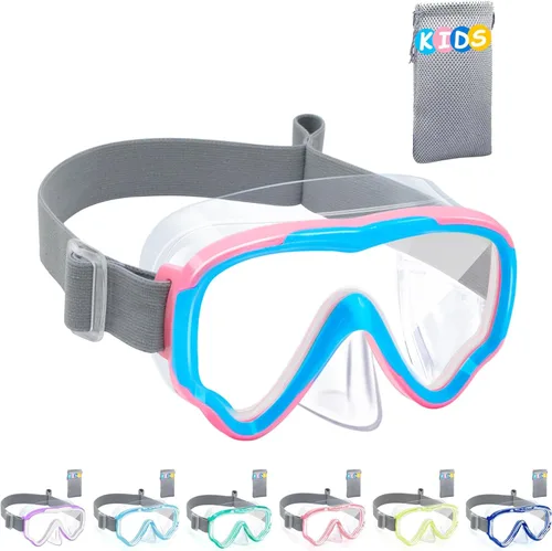 Vvinca Kids-Goggles with Nose Cover, Diving Mask Elastic Fabric Strap Anti Fog Anti Shattered Lens for Kids Swim Goggles 3-14 09-Rosa/Azul