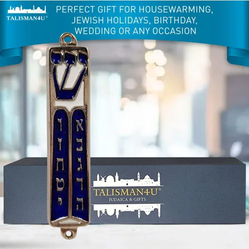 Miniatura 3 de Mezuzá de los Diez Mandamientos con Pergamino Esmalte Azul Israel Puerta Mezuza de 3.5 pulgadas